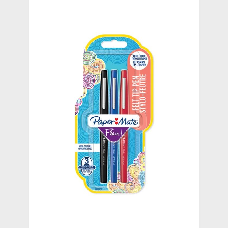 Papermate Paper Mate Flair Felt Tip Pens | Medium spids (0,7 mm) | Forskellige farver | 3 styk