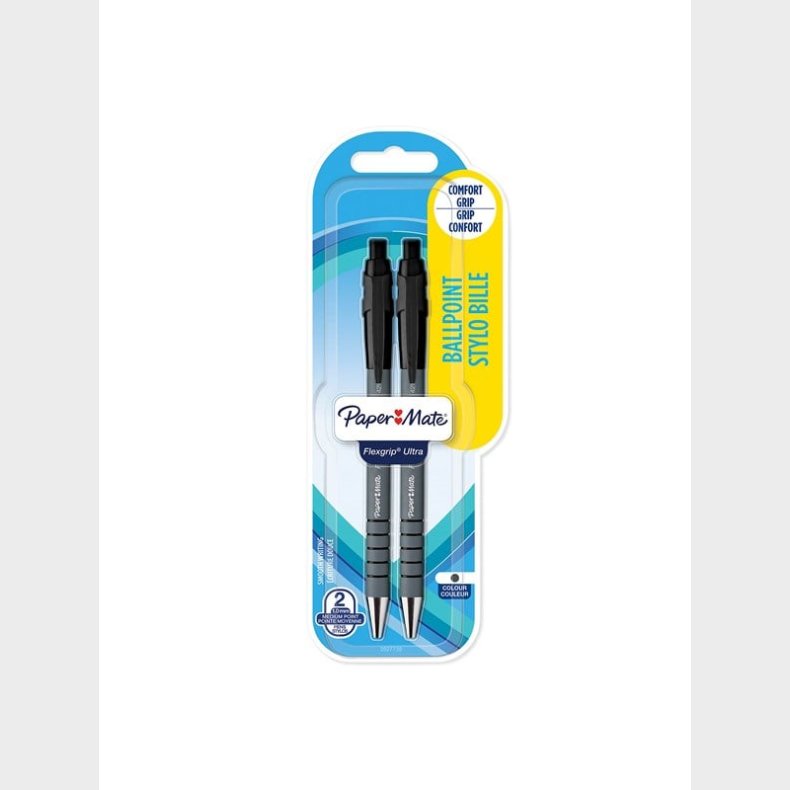 Papermate Paper Mate Flexgrip Ultra Retractable Ballpoint Pens | Medium spids (1,0 mm) | Sort | Pakke med 2 styk