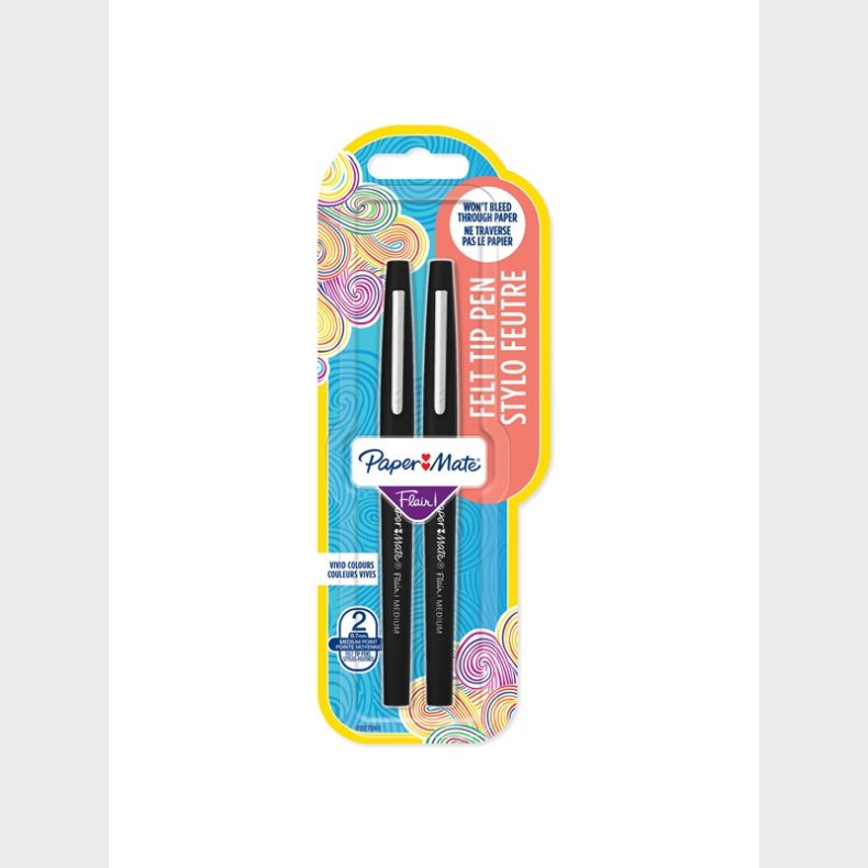 Papermate Paper Mate Flair Felt Tip Pens | Medium spids (0,7 mm) | Sort | 2 styk