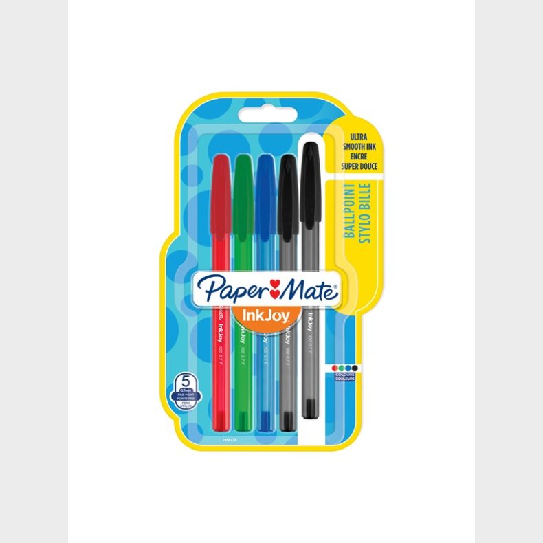 Papermate Paper Mate InkJoy 100ST Ballpoint Pens | Fin spids (0,7 mm) | Forskellige klassiske farver | 5 styk