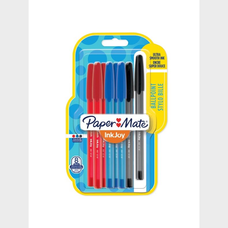 Papermate Paper Mate InkJoy 100ST Capped Ballpoint Pens | Medium spids (1,0 mm) | Forskellige farver | 8 styk