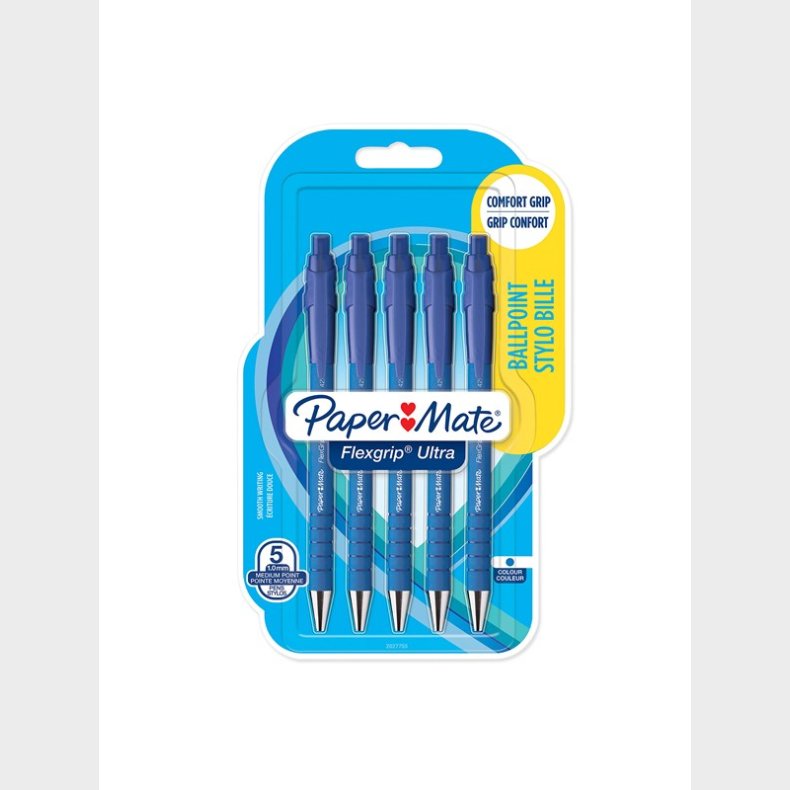 Papermate Paper Mate Flexgrip Ultra Retractable Ballpoint Pens | Medium spids (1,0 mm) | Bl | 5 styk