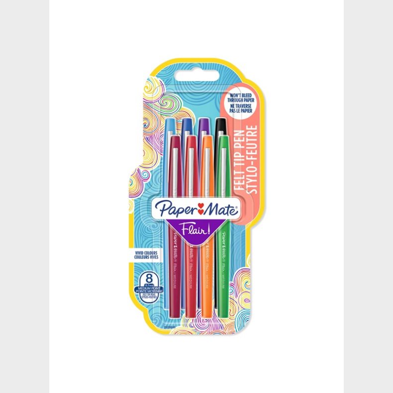 Papermate Paper Mate Flair Felt Tip Pens | Medium spids (0,7 mm) | Forskellige farver | 8 styk