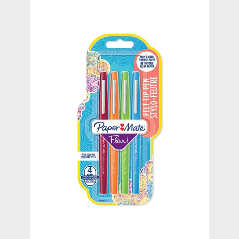 Papermate Paper Mate Flair Felt Tip Pens | Medium spids (0,7 mm) | Forskellige sjove farver | 4 styk