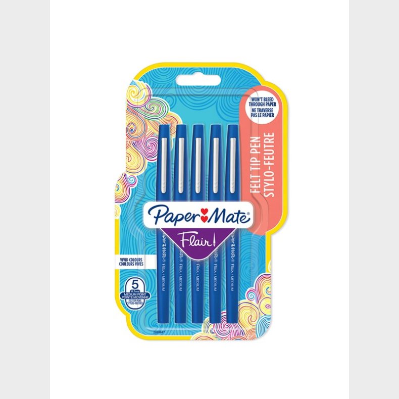 Papermate Paper Mate Flair Felt Tip Pens | Medium spids (0,7 mm) | Bl | 5 styk