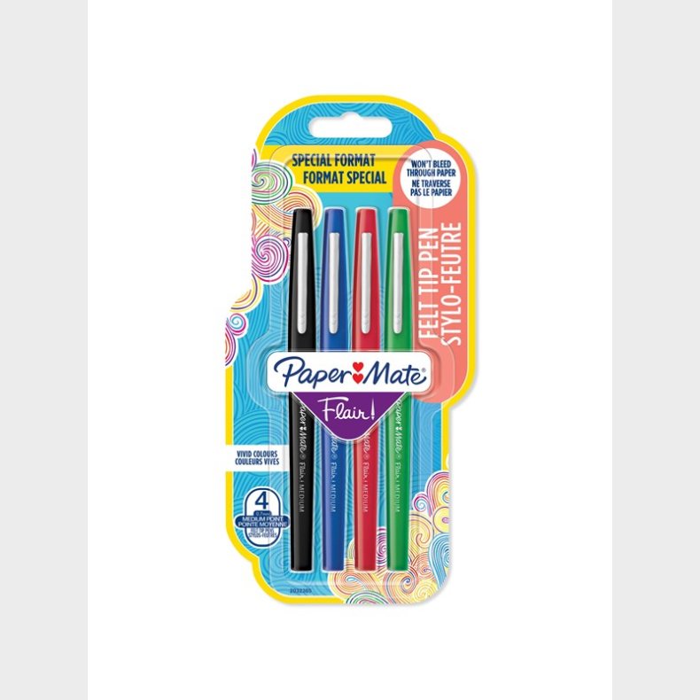 Papermate Paper Mate Flair Felt Tip Pens | Medium spids (0,7 mm) | Forskellige farver | 4 styk