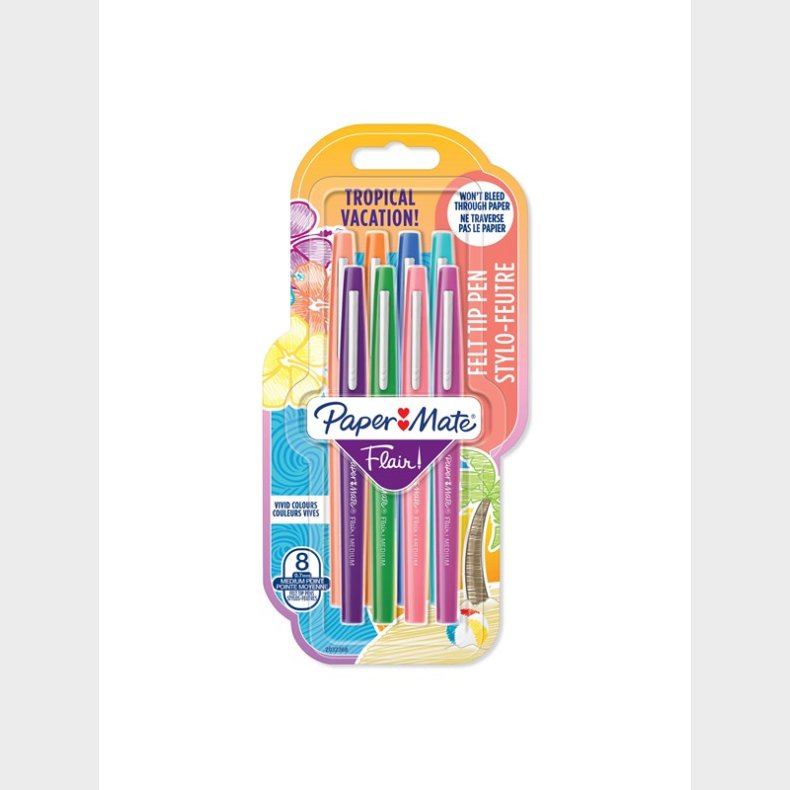 Papermate Paper Mate Flair Felt Tip Pens | Medium spids (0,7 mm) | Forskellige farver | 8 styk