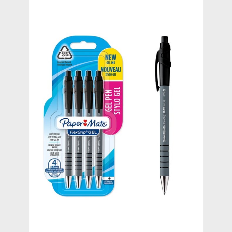 Papermate Paper Mate Flexgrip Gel Pens | 0,7 mm | Sort blk | 4 styk