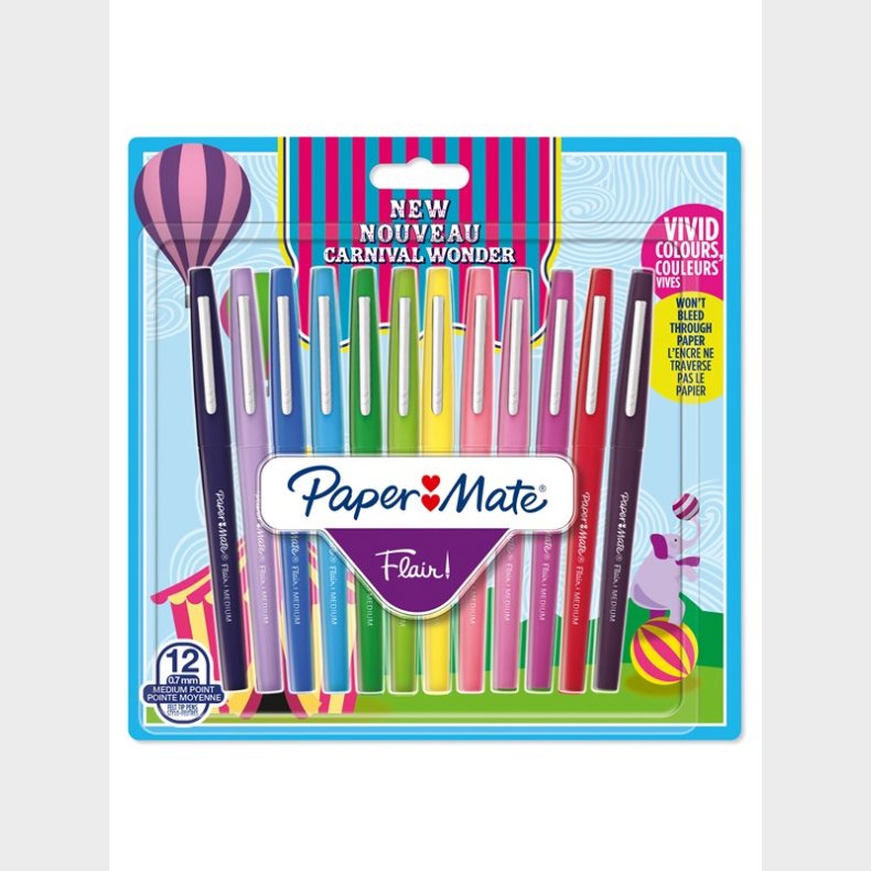 Papermate Paper Mate Flair Felt Tip Pens | Medium spids (0,7 mm) | Karnevalsfarver | 12 styk