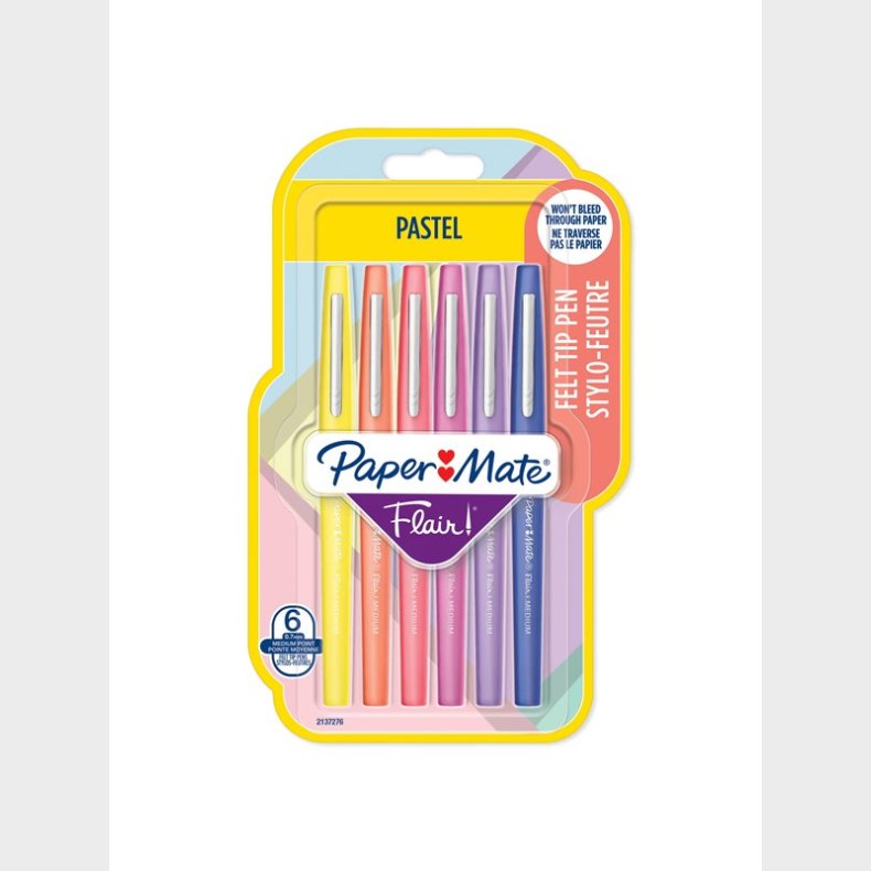 Papermate Paper Mate Flair Felt Tip Pens | Medium spids (0,7 mm) | Pastelfarver | 6 styk