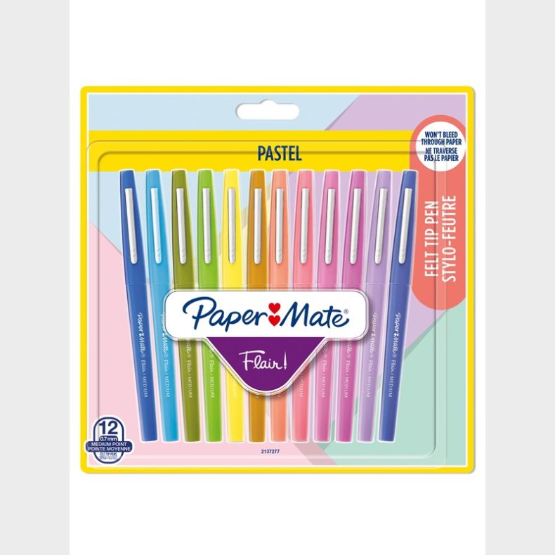 Papermate Paper Mate Flair Felt Tip Pens | Medium spids (0,7 mm) | Pastelfarver | 12 styk