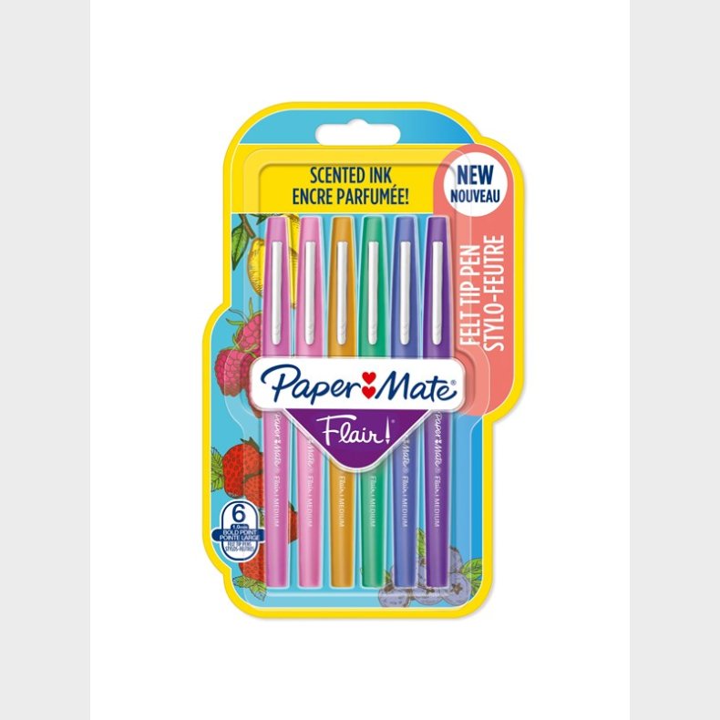 Papermate Paper Mate Flair Felt Tip Pens | Medium spids (0,7 mm) | Blk med duft | 6 styk