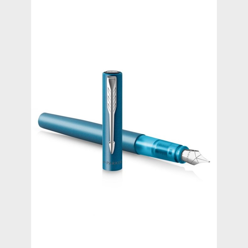 Parker Vector XL fyldepen | Metallisk blgrn lak p messing | Medium spids med Blue Ink Refill | Gaveske