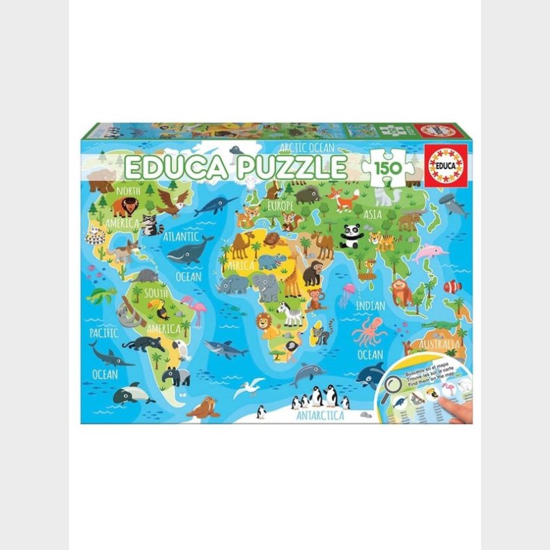 Educa 150 World Map Animals 3D Puslespil