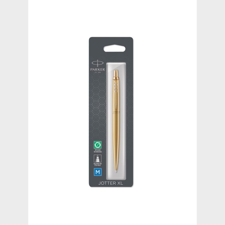 Parker Jotter XL monokrom guld GT-kuglepen, M bl, boblepakke med 1