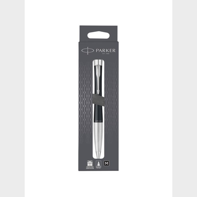 Parker Urban Twist kuglepen | Dmpet sort med kromkant | Medium punkt bl blk pfyldning