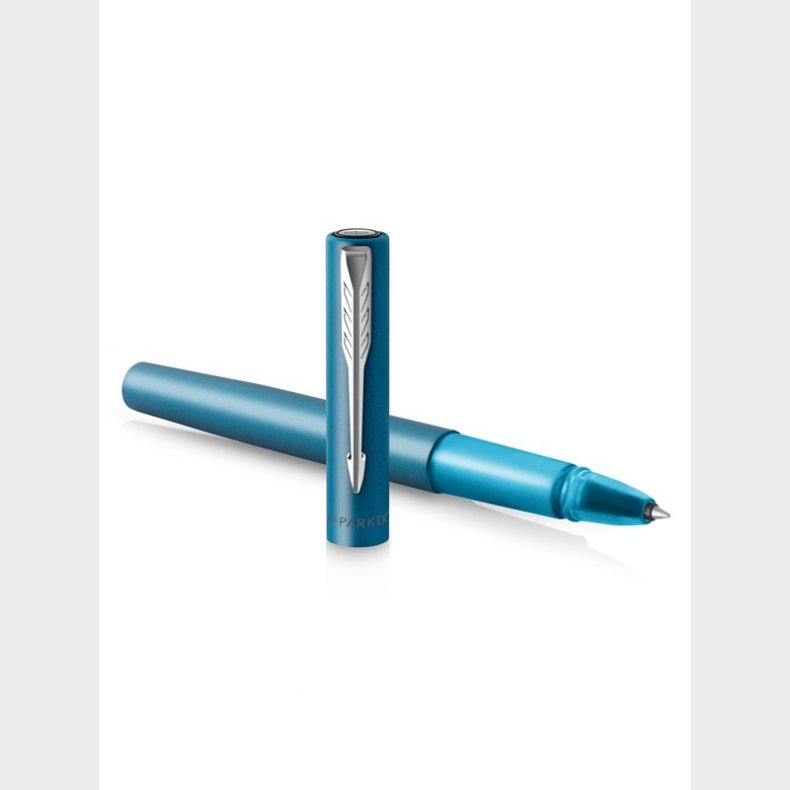 Parker Vector XL Rollerball Pen | Metallisk blgrn lak p messing | Fin spids med sort blkpfyldning | Gaveske