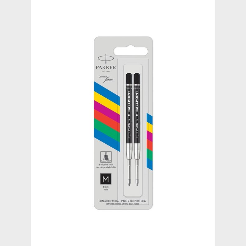 Parker Ballpoint Pen Refills | Medium spids | Sort QUINKflow-blk | 2 Stk