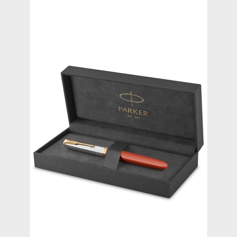 Parker 51 Premium fyldepen | Premium kollektion | Rage Red | Fin spids | Bl/sort blk | Gaveske