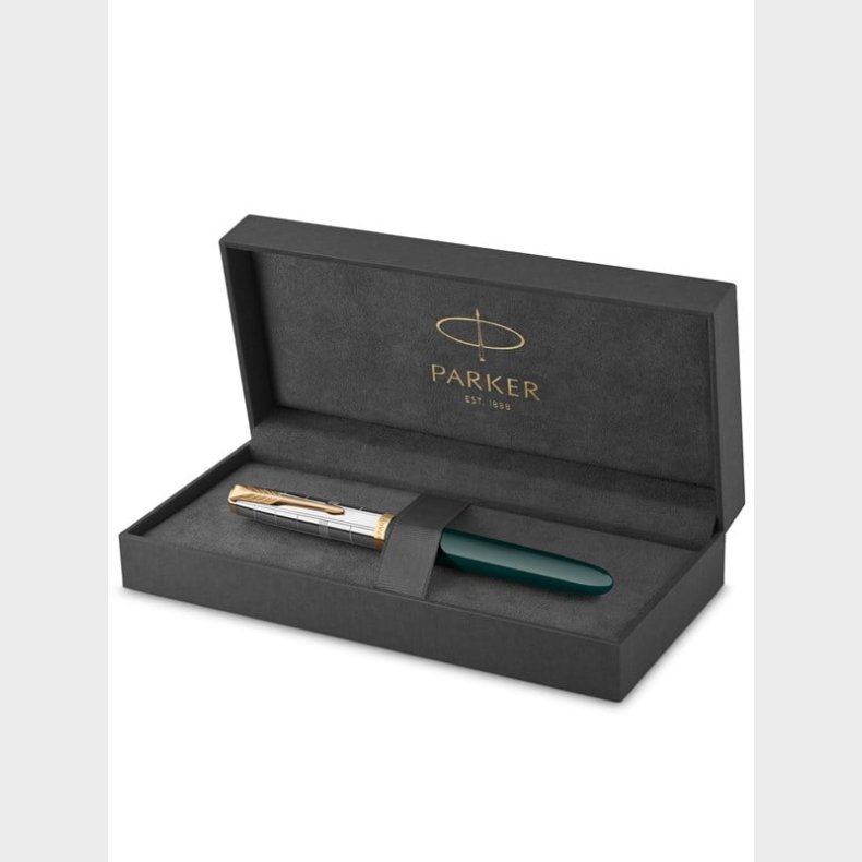 Parker 51 Premium fyldepen | Premium kollektion | Skov Grn | Fin spids | Bl/sort blk | Gaveske