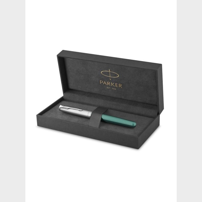 Parker Sonnet Rollerball Pen | Metal &amp; grn lak med palladiumkant | Fin spids sort blk | Gaveske