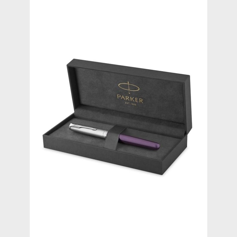 Parker Sonnet Rollerball Pen | Metal &amp; violet lak med Palladium Trim | Fin spids sort blk | Gaveske