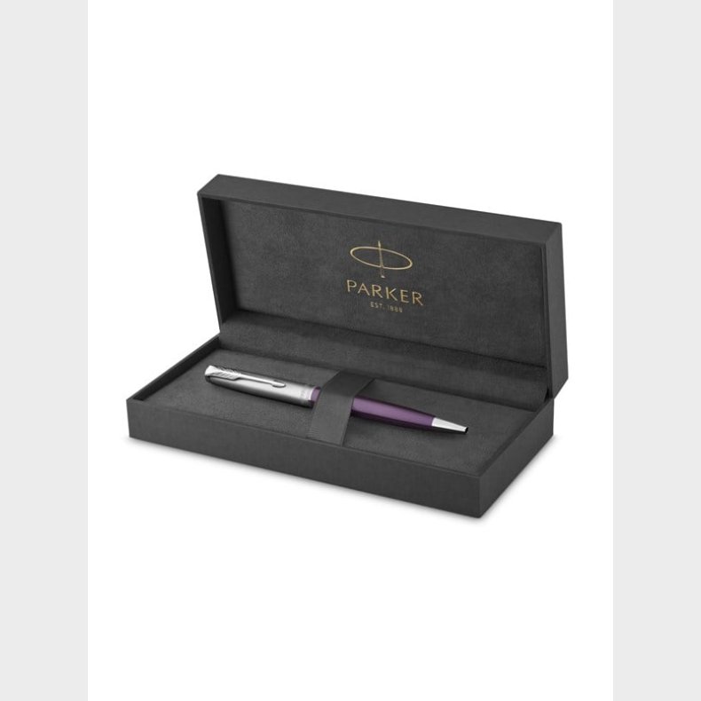 Parker Sonnet Essentials kuglepen, metal og violet lak med palladiumkant, medium spids, sort blk, gaveske