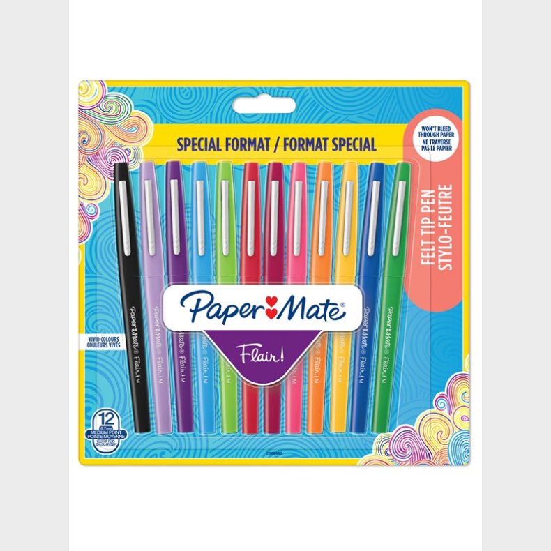 Papermate Paper Mate Flair Felt Tip Pens | Medium spids (0,7 mm) | Forskellige farver | 12 styk