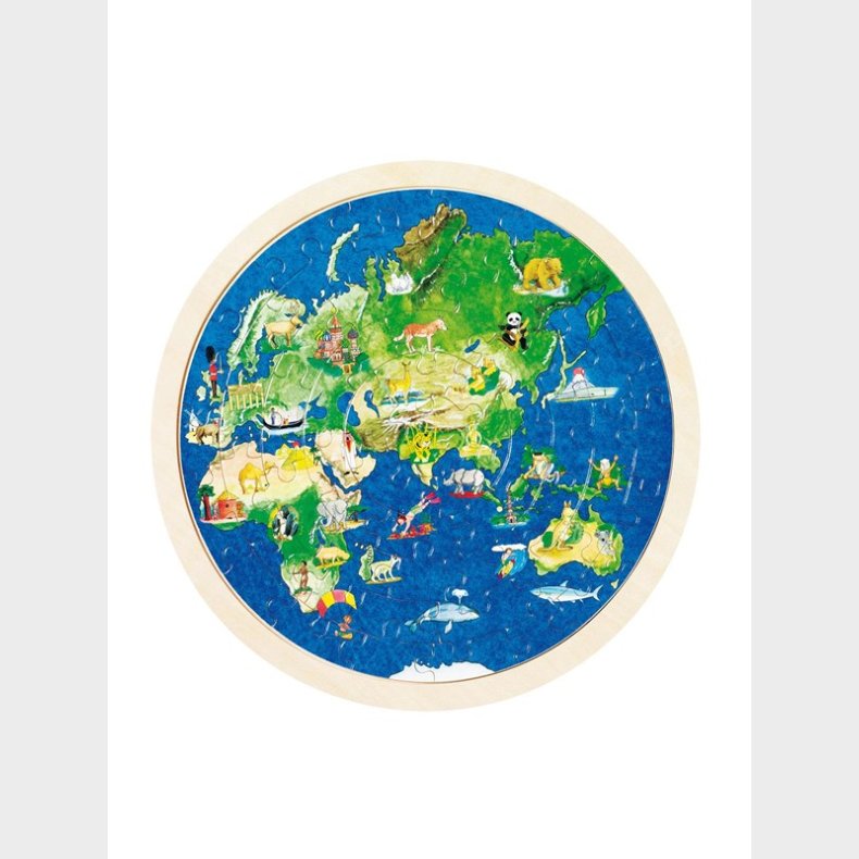 Goki Double Sided Wooden Puzzle - Globe 57pcs. Wood