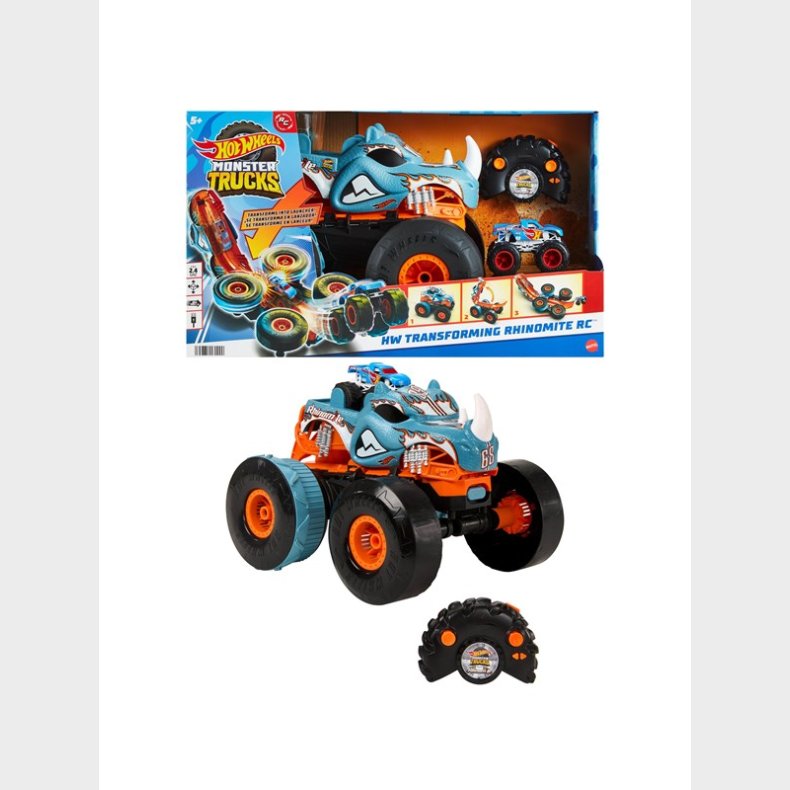 Hot Wheels Monster Trucks HW Transforming Rhinomite RC In 1:12 Scale With 1:64 Scale Toy Truck