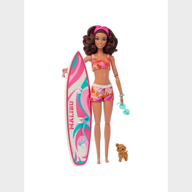 Barbie Doll With Surfboard And Puppy 30cm