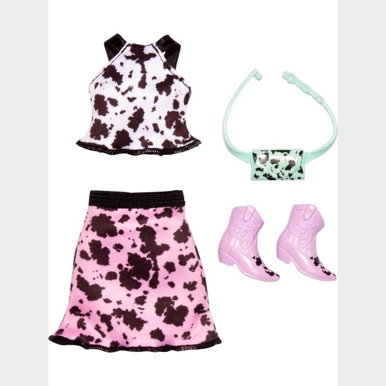 Barbie Complete Look Fashion - Pink &amp; White Cow Print Set