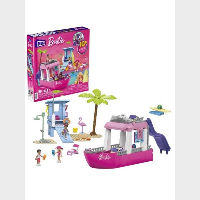 Barbie MEGA Malibu Dream Boat Building Kit Playset With 3 Micro-Dolls (317 Pieces)