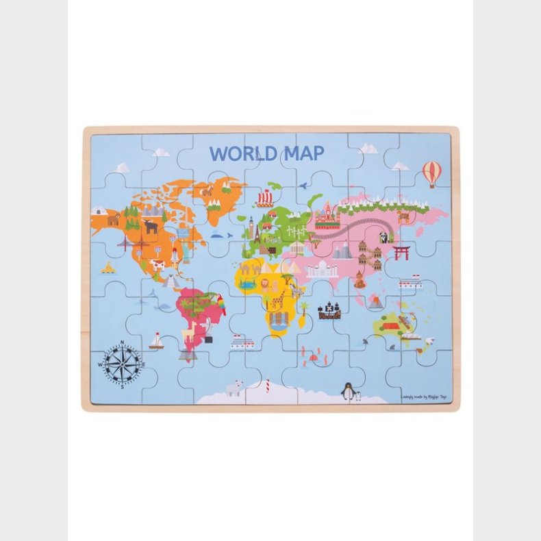 Bigjigs tren World Map Puslespil 35dlg. tr