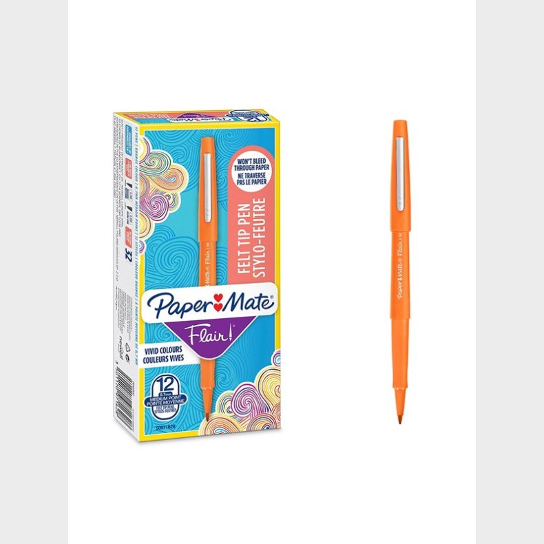 Papermate Paper Mate Flair Filtpenne | Mellempunkt (0,7 mm) | Orange | 12 Stk