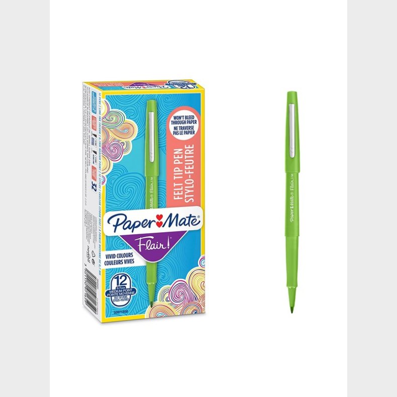 Papermate Paper Mate Flair Filtpenne | Mellempunkt (0,7 mm) | Kalk | 12 Stk