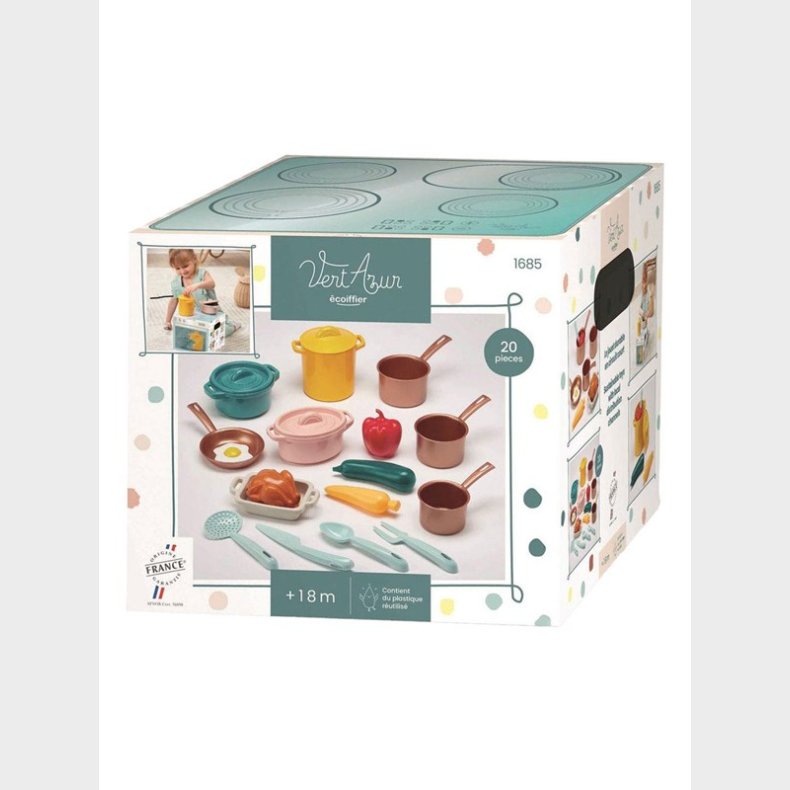 Ecoiffier Play Set Pans and Play Food with Cardboard Stove 20 pieces.