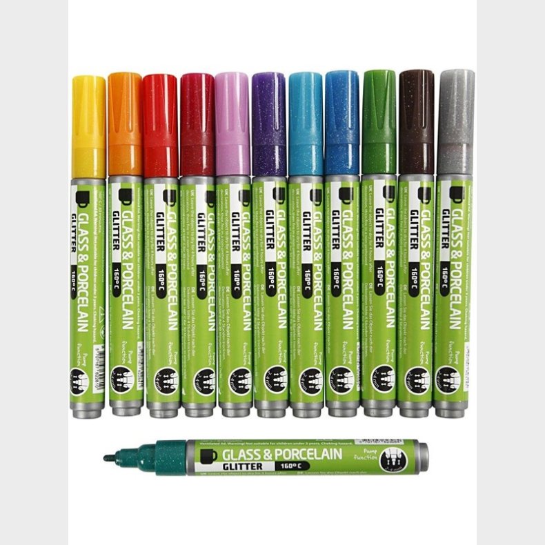 Creativ Company Glass and Porcelain Pens Color Glitter 12 pcs.