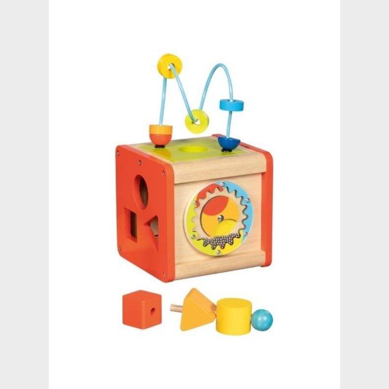 Goki Wooden Activity Cube Beatbox and Motor Skills Spiral