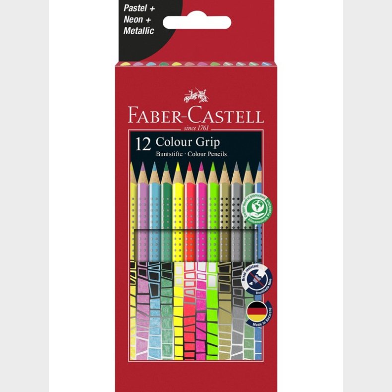 Faber Castell 12 Color Pencil Color Grip Special Pastel-Neon Box