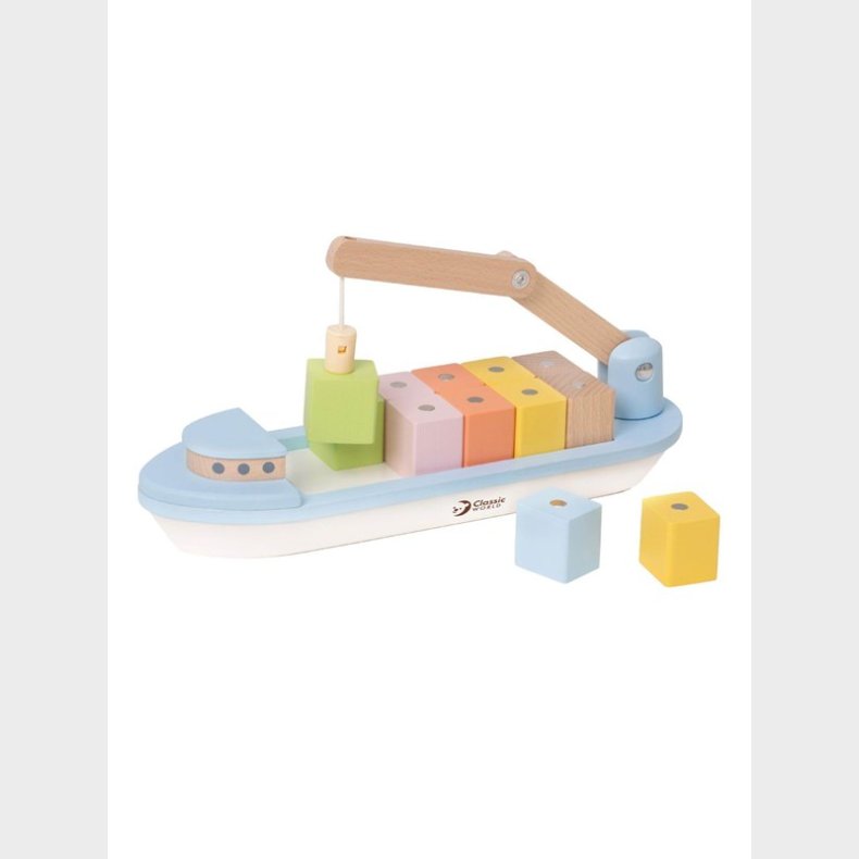 Classic World Wooden Block Boat with Crane 13 pcs