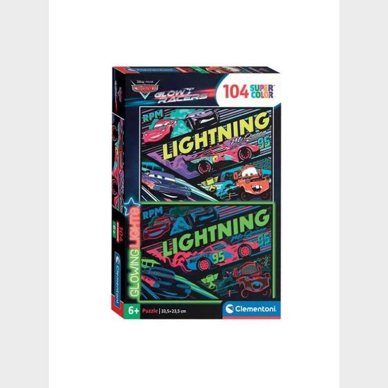 Clementoni Jigsaw Puslespil Super Color Glowing Lights - Cars 104pcs. gulv