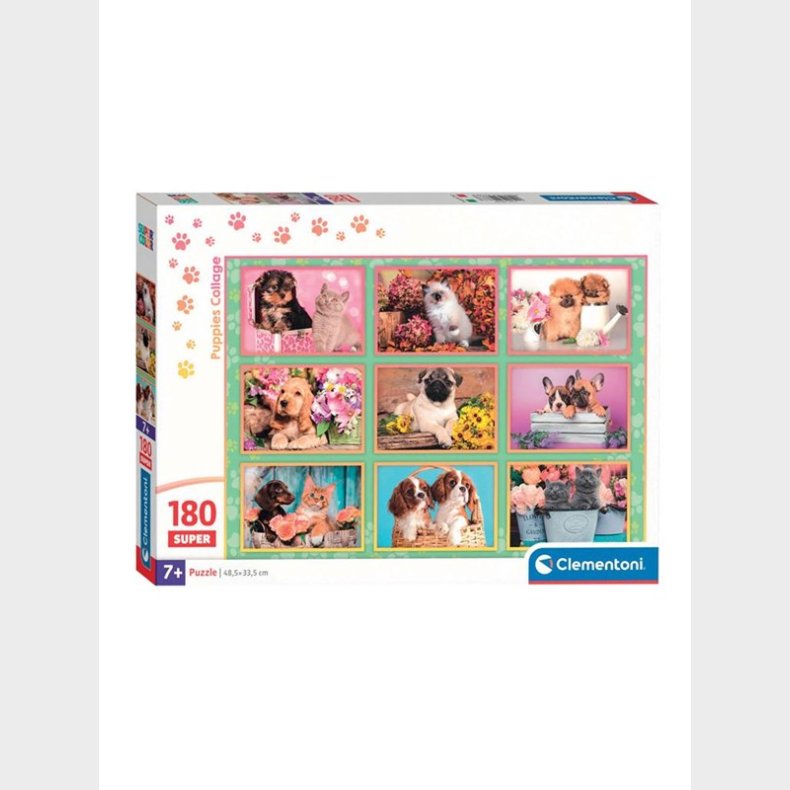 Clementoni Jigsaw Puslespil Super Color Puppies Collage 180pcs. gulv