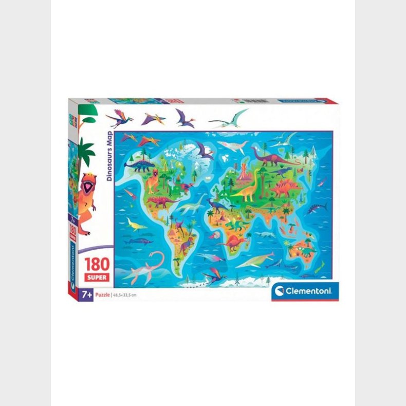 Clementoni Jigsaw Puslespil Super Color Dinosaur Map 180pcs. gulv