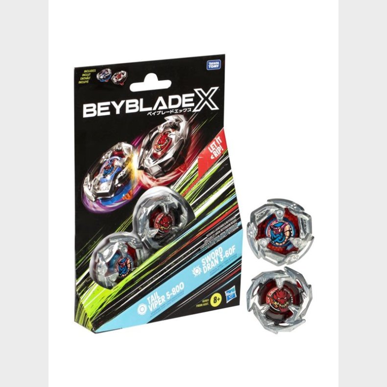 Hasbro Beyblade X Tail Viper 5-80O and Sword Dran 3-60F Top Dual Pack Set, Ages 8+