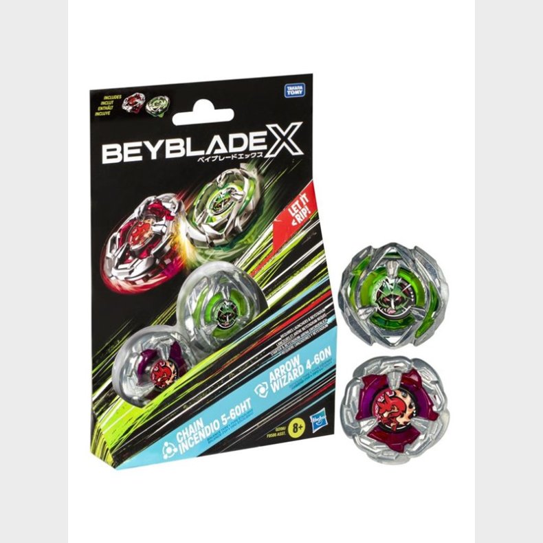 Hasbro Beyblade X Chain Incendio 5-60HT and Arrow Wizard 4-60N Top Dual Pack Set, Ages 8+