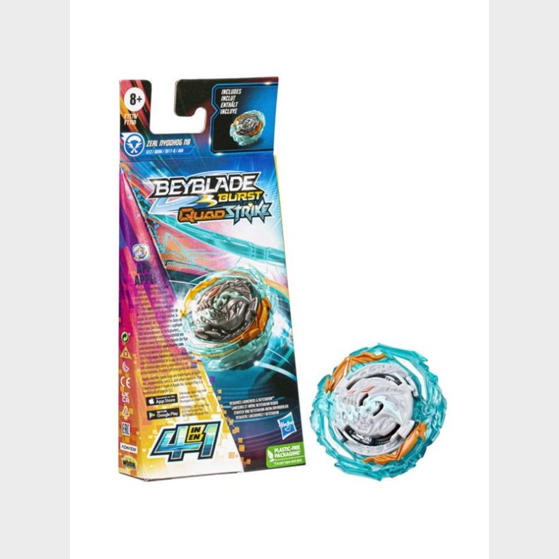 Hasbro Beyblade Burst QuadStrike Zeal Nyddhog N8 Spinning Top Single Pack, Battling Game Toy