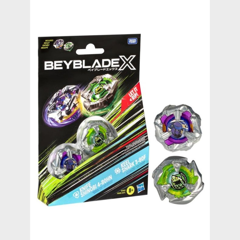 Hasbro Beyblade X Knife Shinobi 4-80HN and Keel Shark 3-80F Top Dual Pack Set, Ages 8+