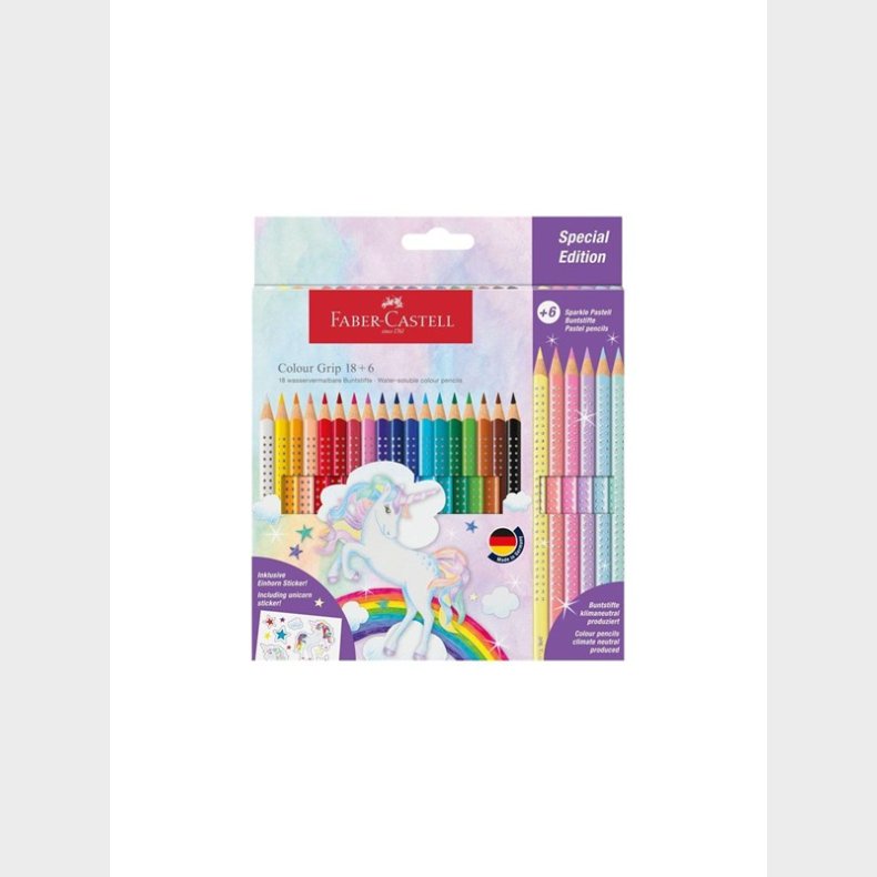 Faber Castell Colour Grip - colour pencil pack of 24 with unicorn sticker