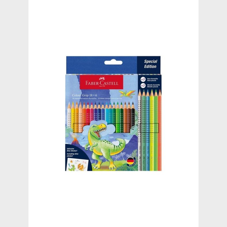 Faber Castell Colour Grip - colour pencil pack of 24 with dinosaur sticker